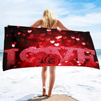 Valentinstag Herzen Strandtücher Übergröße Mikrofaser Strandtücher für Erwachsene Extra Großes Yogahandtuch für Outdoor Reisen Schwimmen