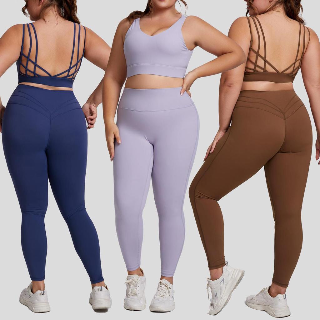 Plus Size High Elastic Yoga Suit: Women's Brushed Nude Feel Set with Shockproof Sportswear