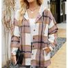 Dámská ležérní módní bunda Kostkovaná bunda Colorblock s kapucí a vlněnou košilí