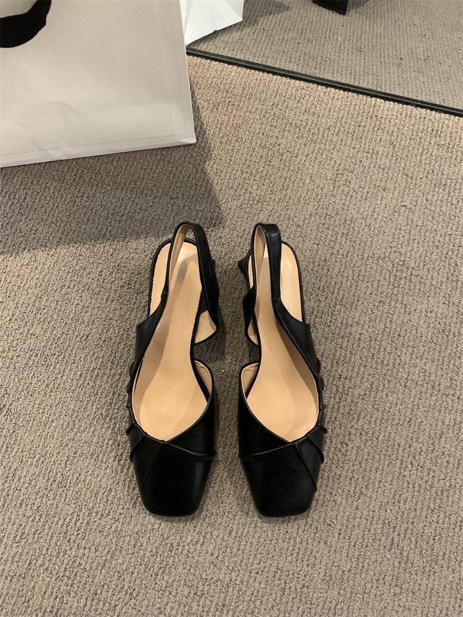 

Весна и лето 2025 года, новые туфли на высоком каблуке с открытым носком и пустыми босоножками, женская обувь, толстый каблук, неглубокий рот, французская обувь для легкого ветра, одиночные туфли, женская обувь 35 чёрный