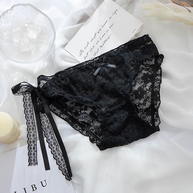 Ribbon Lace Transparent Panties Low Waist Women's Triangle Panties
