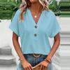 2026 Spring/Summer Women's Fashion Casual Solid V-Neck Button T-Shirt