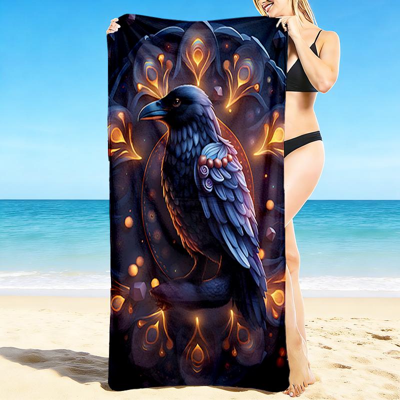 1Pc Mystical Raven Artwork Beach Towel Quick Dry Multiuse For Beach Pool Gym Yoga Home Travel Christmas Halloween Xmas Gift G126