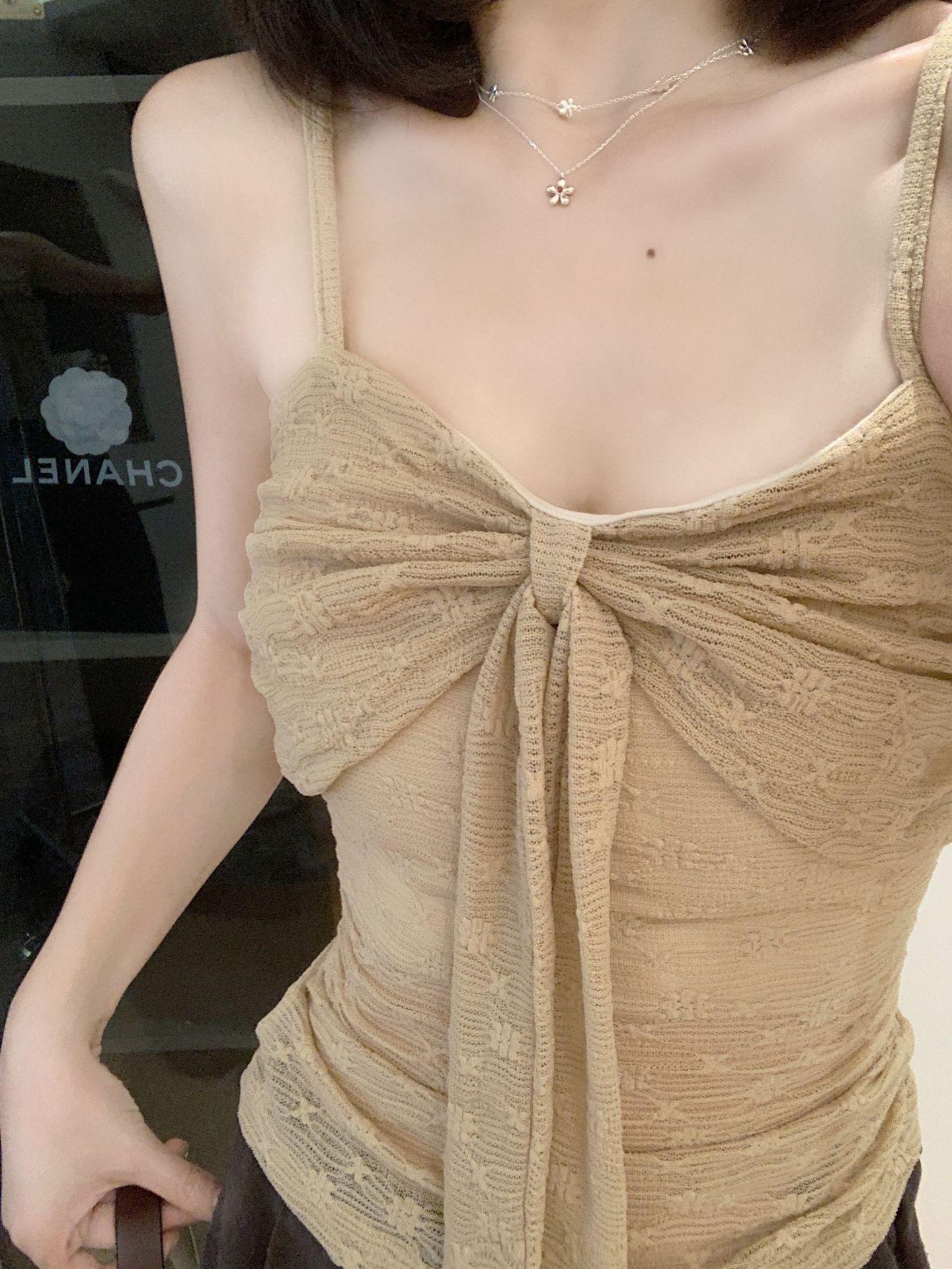 

Новый Осенний Женский Кружевной Кардиган-Камисоль с Бантом Большого Размера L (suggested 100-120 jin)