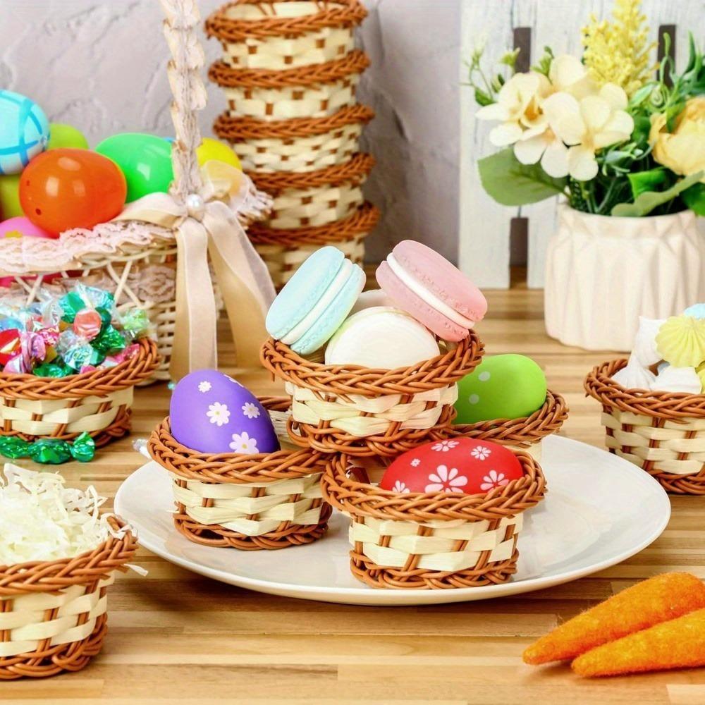 WTEMPO Round Mini Handmade Wicker Baskets Mini Round Baskets for Kitchen and Dining Display Decoration Gifts and Crafts Mini Picnic Baskets