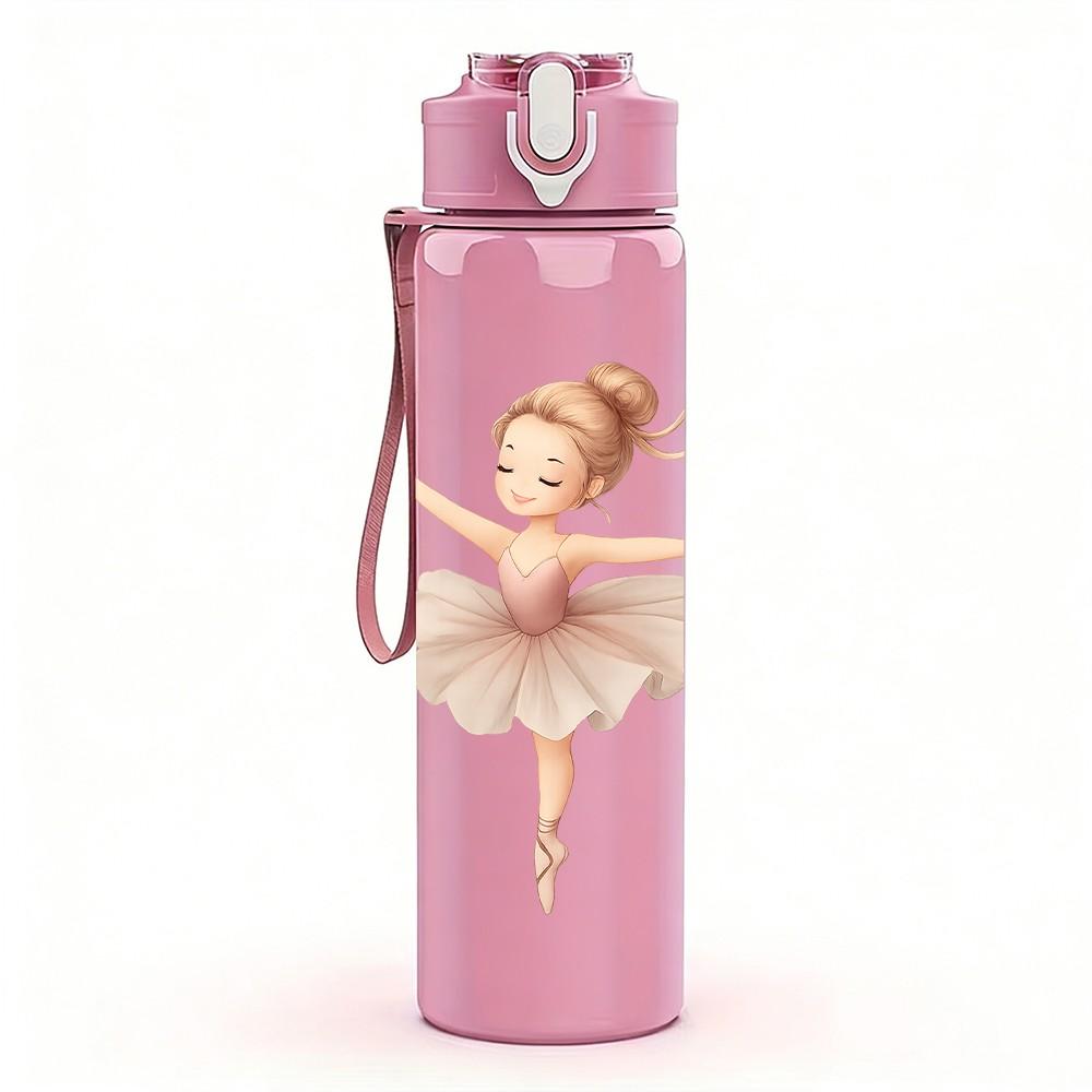 1 Pezzo Ragazza Ballerina Stampa Lineare Bianca 750ml Plastica Colorata Borraccia Sportiva Tappo Flip con Cannuccia Anti-perdita Adatta per Sport Ufficio Uso Domestico