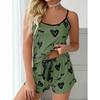 Women's Casual Heart Pattern Dark Pink Pajama Set