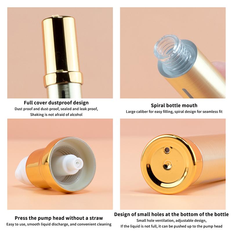 10Ml15Ml20Ml Gold/Silver Empty Refillable Airless Vacuum Pump Cream Lotion And Spray Portable Bottle Sample Packing Dispenser