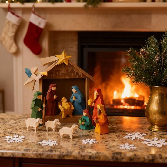 Yousheng DIY Paper Nativity Scene 3D Origami Paper Craft Kit Christmas Nativity DIY Kit with Jesus Christ Holy Family for Kids School Family Activity