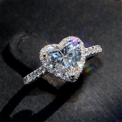 Women Ring Heart Shape Rhinestones Jewelry Electroplating Appearance Finger Ring for Wedding