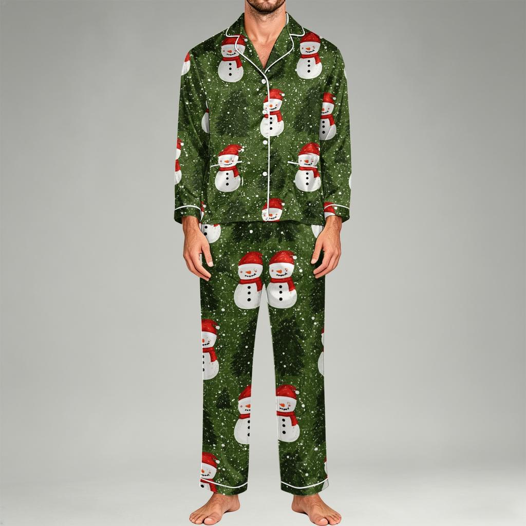 Men's Pajama Set Long Sleeve Button-Down Top and Pants Set for Home Sleepwear
