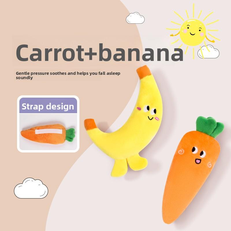 Baby Anti-Startle Handheld Ring Doll Carrot Newborn Baby Soothing Grasping Toy Anti-Fright Sleep Aid 【Carrot+Banana】2-pack