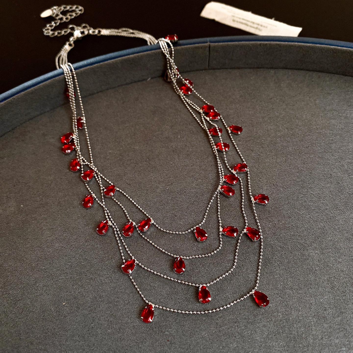 Super Flash Zircon Multi-layer Water Drop Necklace for Women Luxury Long Sweater Chain Vintage Fashion Jewelry