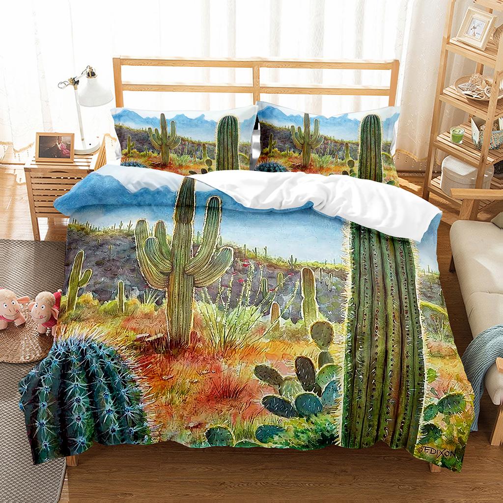 Cactus Duvet Cover Set Desert Plants Pattern Comforter Cover Double Single Size For Kids Teens Adults Bedding Set Quilt Cover