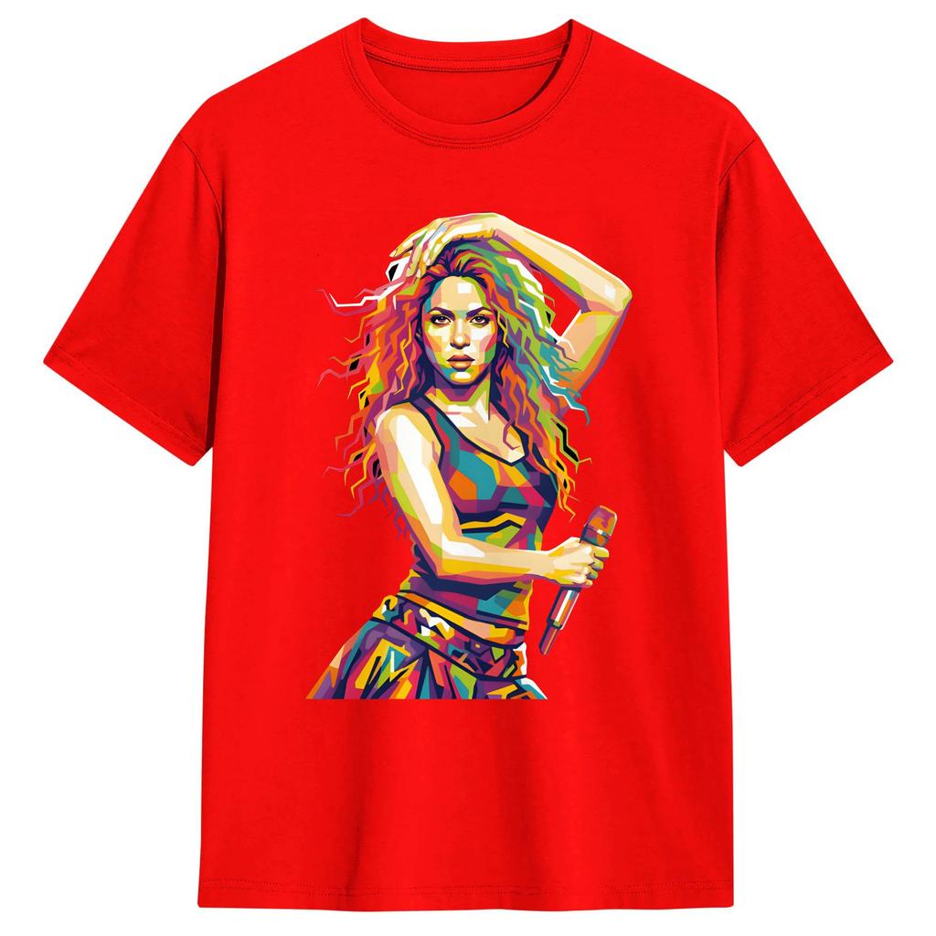 Fan Art Shakiras In Pop Art Style TShirt Beach Harajuku TShirts Cotton Breathable Plus Size Tees Short Sleeve Awesome Tshirt