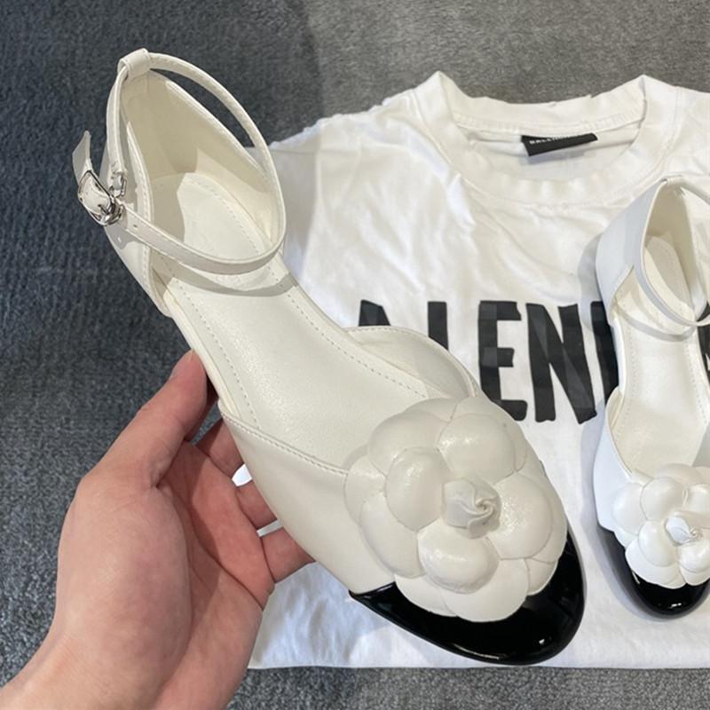 Luxury Brand Flower Designer Covered Toe Mary Jane Sandals Women Summer Fashion Hollow Low Heel Flats Soft Leather Women Shoes