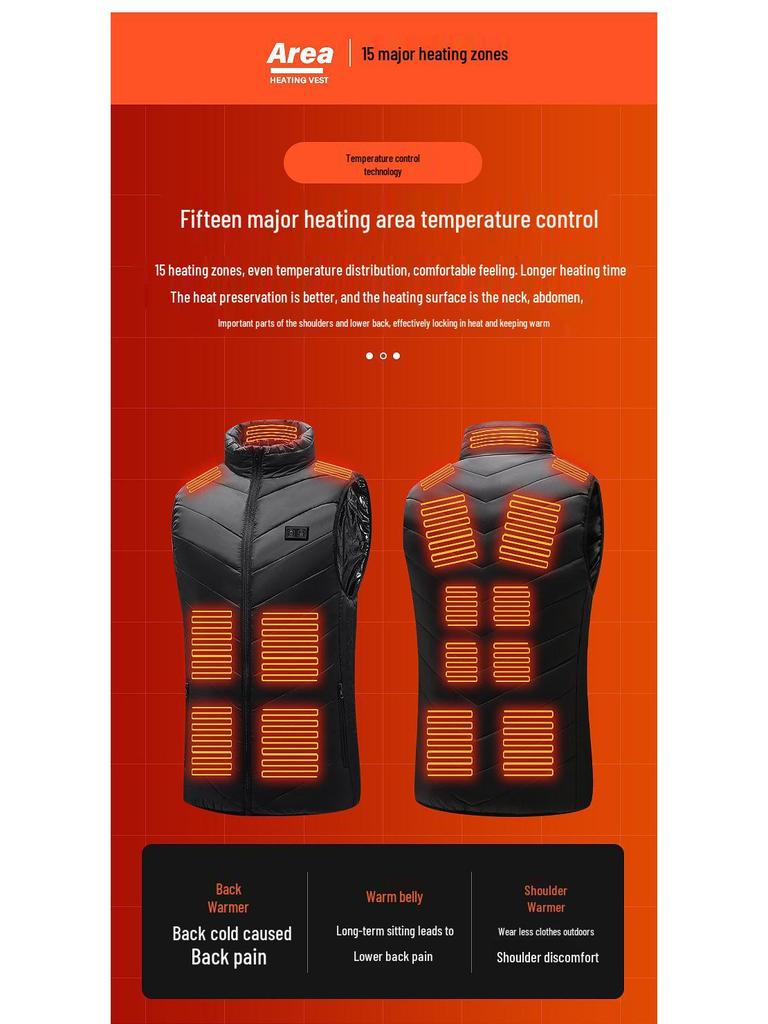Herren Beheizbare Stehkragenweste mit USB-betriebenem Kohlefaser-Heizsystem