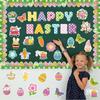 57PCS Cartoon Easter Decoration Paper Multicolor Easter Eggs Cards Flower Sheep Butterfly Bunny Chicken Wall Sticker