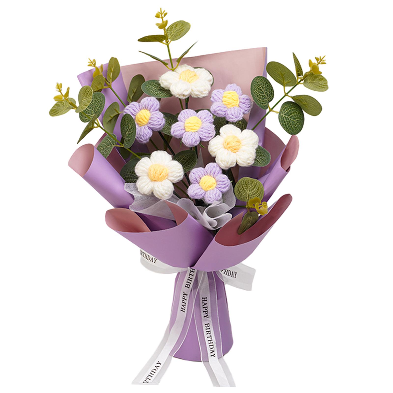 

Crochet Flower Bouquet Mother s Day Decoration for Party Desktop Birthday фиолетовый