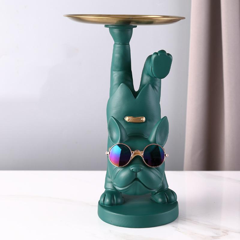 KungFu Bulldog Butler With Tray for Keys Jewelry Stock Storage Nordic Home Decor Dog Statues Resin Sculpture Desk Decoration