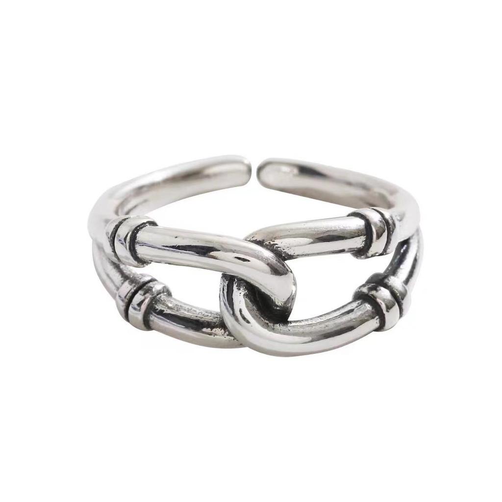 European Thai Silver Rope Knot Ring: Women's Retro Fashion Open Finger Ring with Ancient Style