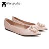 2024 Beads Metal Buckle Flats Woman Satin Bridesmaid Shoes for Women Pointed Toe Pearl Loafers Wedding Moccasins Plus Size 45