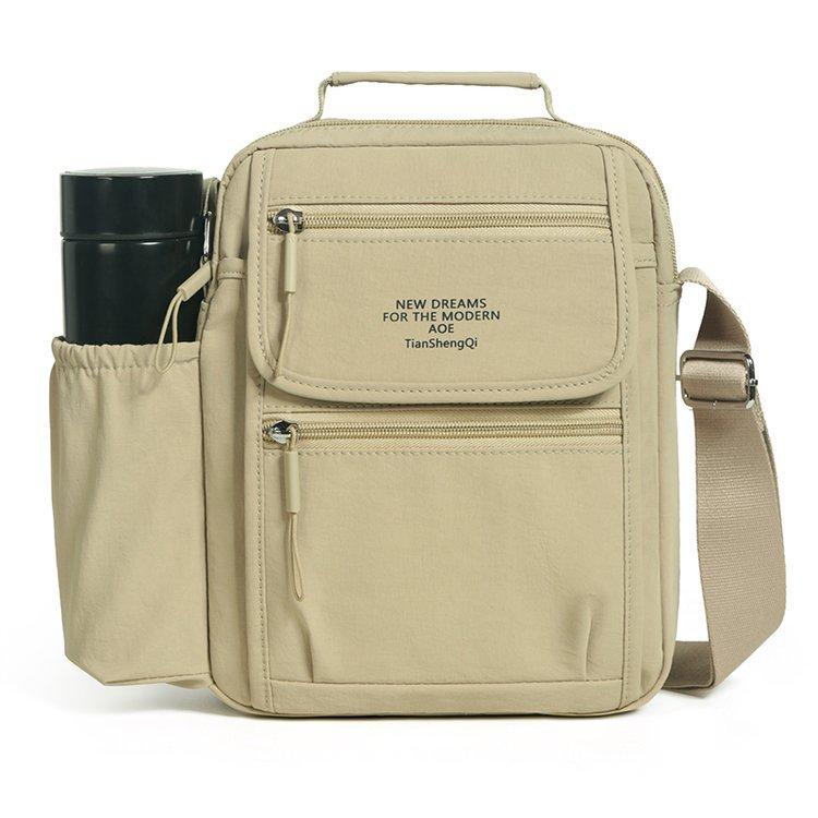 

Large Capacity Crossbody Bag Men s Outdoor Multi-pocket Shoulder Bag Water-repellent Multi-layer Business Bag бежевий