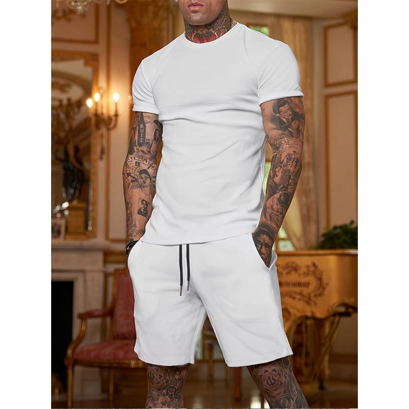 Everyday Casual Men's T-shirt Men's beach shorts Summer Men's short sleeve Shorts set street fashion men's short sleeve top