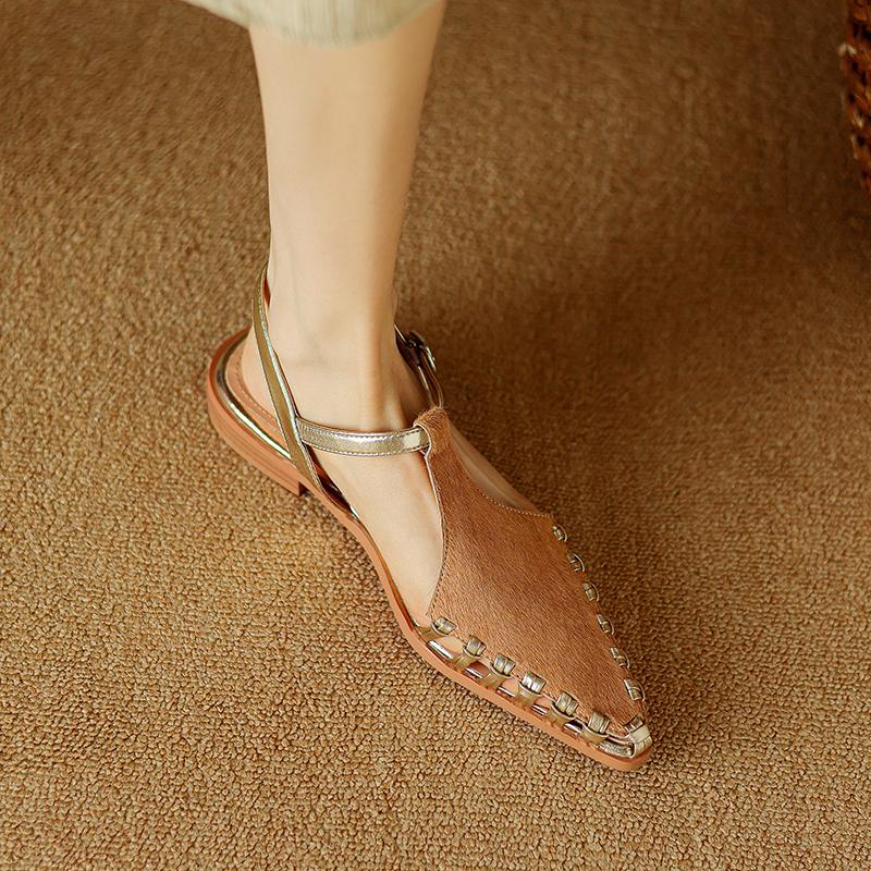 Fashion NEW Summer Women Sandals Genuine Leather Shoes for Women Cover Toe Slingback Sandals Pointed Toe Strange Heel Designer Sandals
