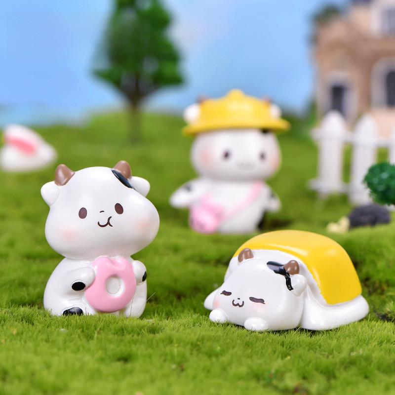 Adorable Cartoon Cow Resin Figurine For Diy Fairy Gardens And Terrariums