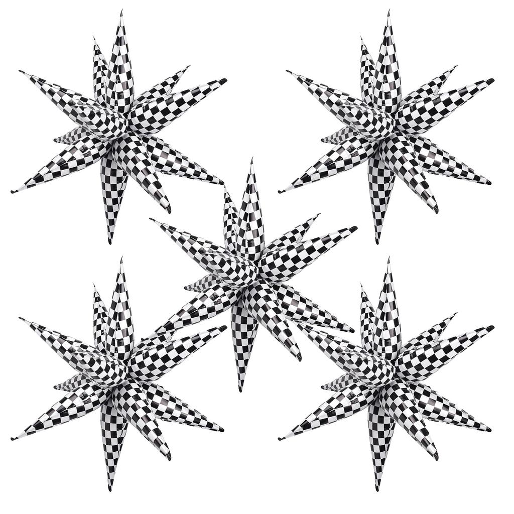 Explosion Balloon for Christmas Birthday Party Decorations,Checkered Explosion Pointed Star Checkered Racing Balloons Boys Party