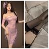 One-word shoulder perspective cheongsam erotic underwear female sexy pure desire to show buttocks free open-ended nightdress female hottie