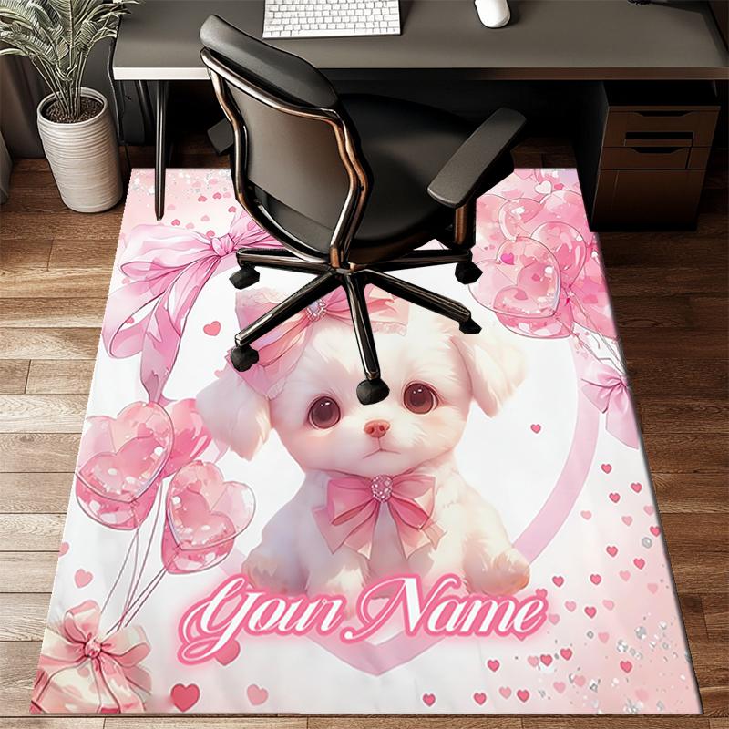 1PC Custom Name Pink Bow Puppy Love Theme Floor Mat Ideal for Living Room, Game Rooms, Office, Bedroom,Floor Mat Playful Design