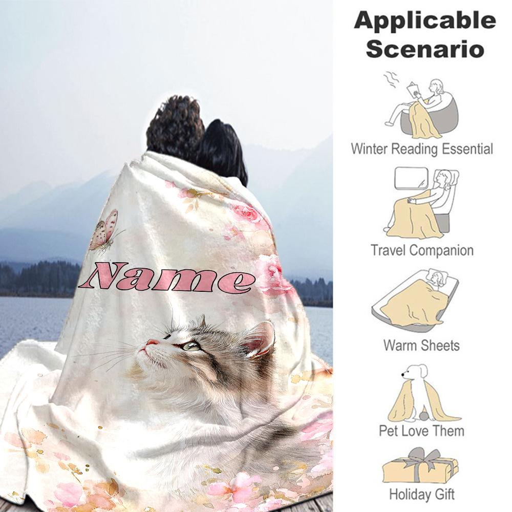 Cat78 Customize Text Blanket Lightweight Personalized Blanket Soft Warm Cozy Throw For Living Room Office Chair Chair Office Four Seasons Universal