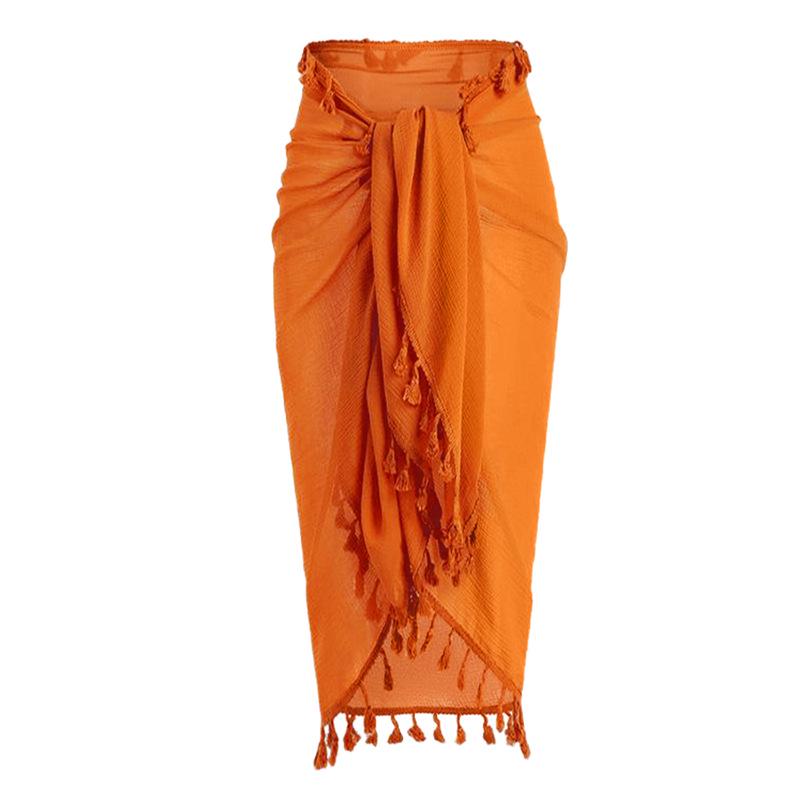 

Однотонная юбка миди с кисточками - Облегающий стиль для пляжного отдыха One Size оранжевый