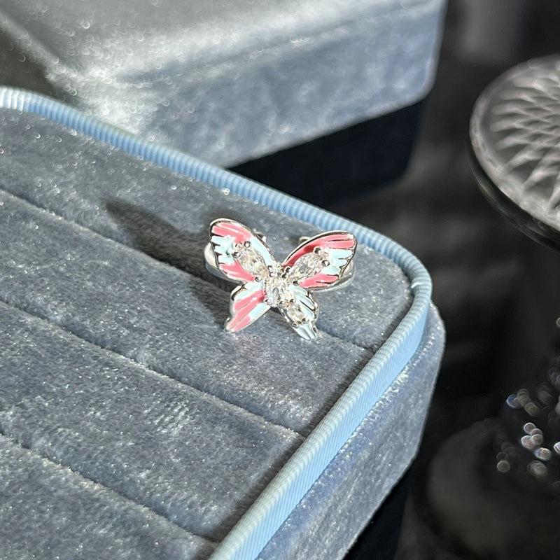 Exquisite Niche Mori Sweet Enamel 3D Butterfly Open Ring Alloy Cold‑Wind Spice‑Girl High‑End Dating Holiday Gift