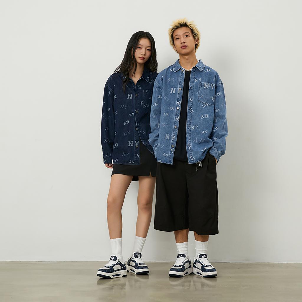 New MLB MONOGRAM Collection New York Yankees 24FW Denim Shirt Unisex Dark Marine Blue 3ADRM0244-50NYD