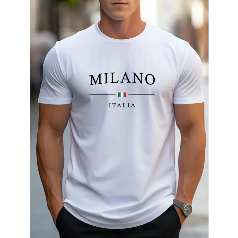 

Мужская летняя модная футболка MILANO из 100% хлопка с буквенным принтом, свободного кроя, большого размера, повседневная, удобная, с круглым вырезом и коротким рукавом. L