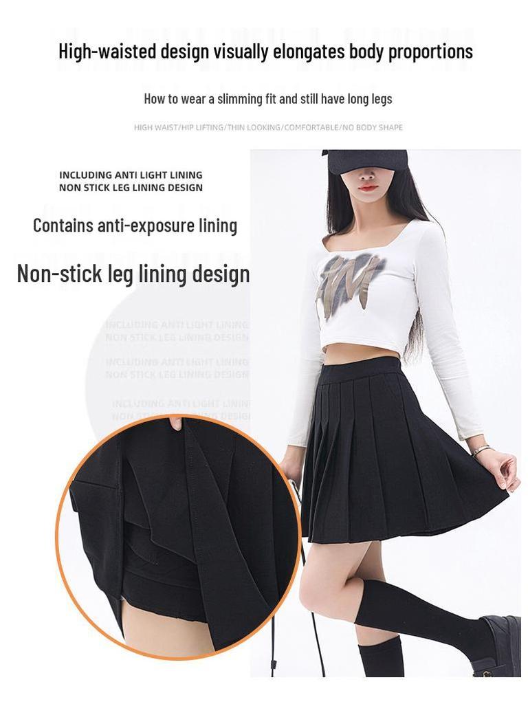 2025 Černá plisovaná midi sukně s vysokým pasem pro ženy - Áčkový střih, vysokoškolský styl, proti odhalení, zeštíhlující střih