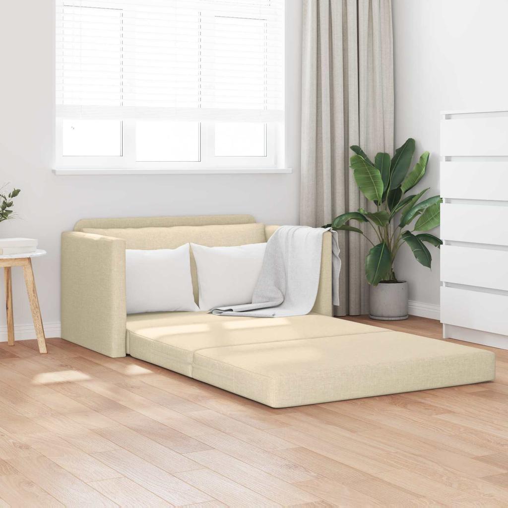 Sofa Bed 110 Cm Cream Fabric