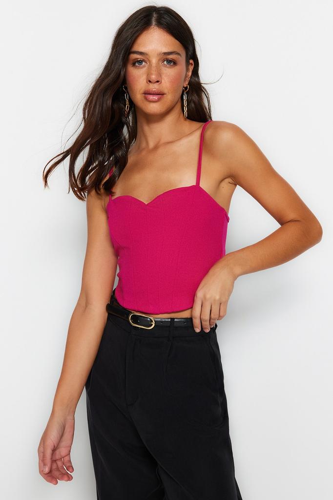 Women's Fashion New Bustier Black Fitted Crop Strappy Crepe Knitted Bustier