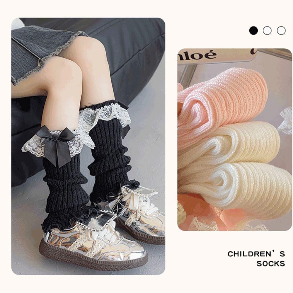 Chaussettes montantes mi-mollet en dentelle Y2K Fille Couvre-jambes Nouveau Filles Lolita Couvre-chaussettes en dentelle Filles