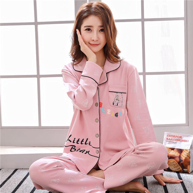 Pure cotton pajamas women's spring and autumn long-sleeved winter large-size pajamas, summer women's suits, loungewear can be worn outside