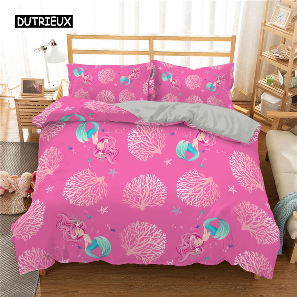 

Комплект постельного белья, пододеяльник для детской кроватки, детский, синий, с рисунком русалки, Edredones Niños Girls, принцесса, полиэстер, пододеяльник US Queen(228x228cm) слоновая кость