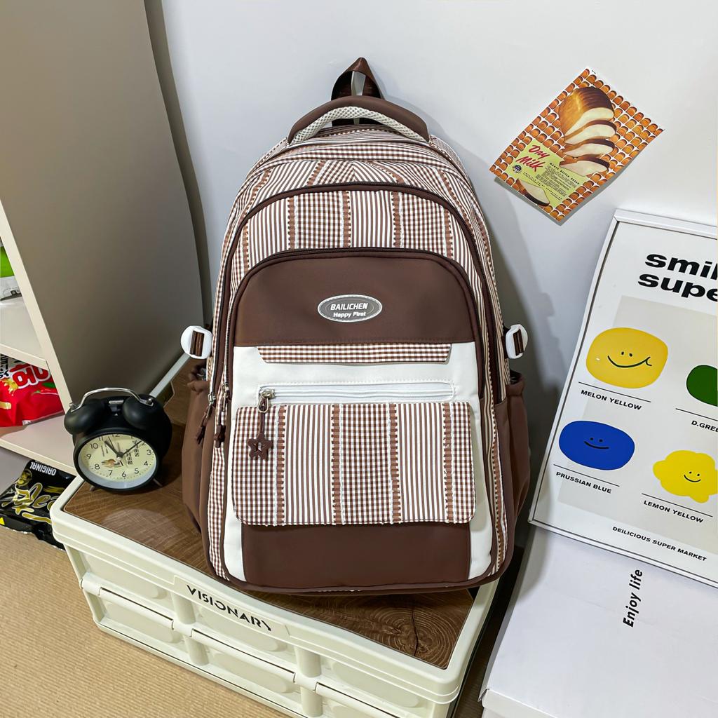 Schoolbag New Large Capacity Striped Junior High School Student School Bag Gaoyan Lightweight Casual Girls Backpack Outdoor Travel Backpack