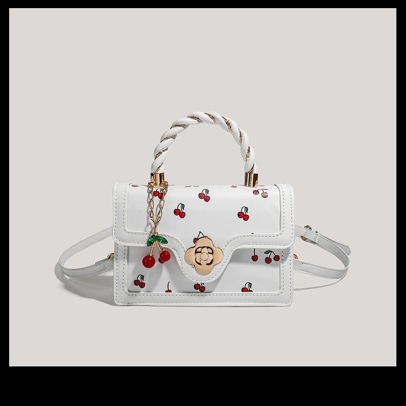 

Модная одноплечевая сумка с уникальной текстурой с принтом вишни и цветовым контрастом белый