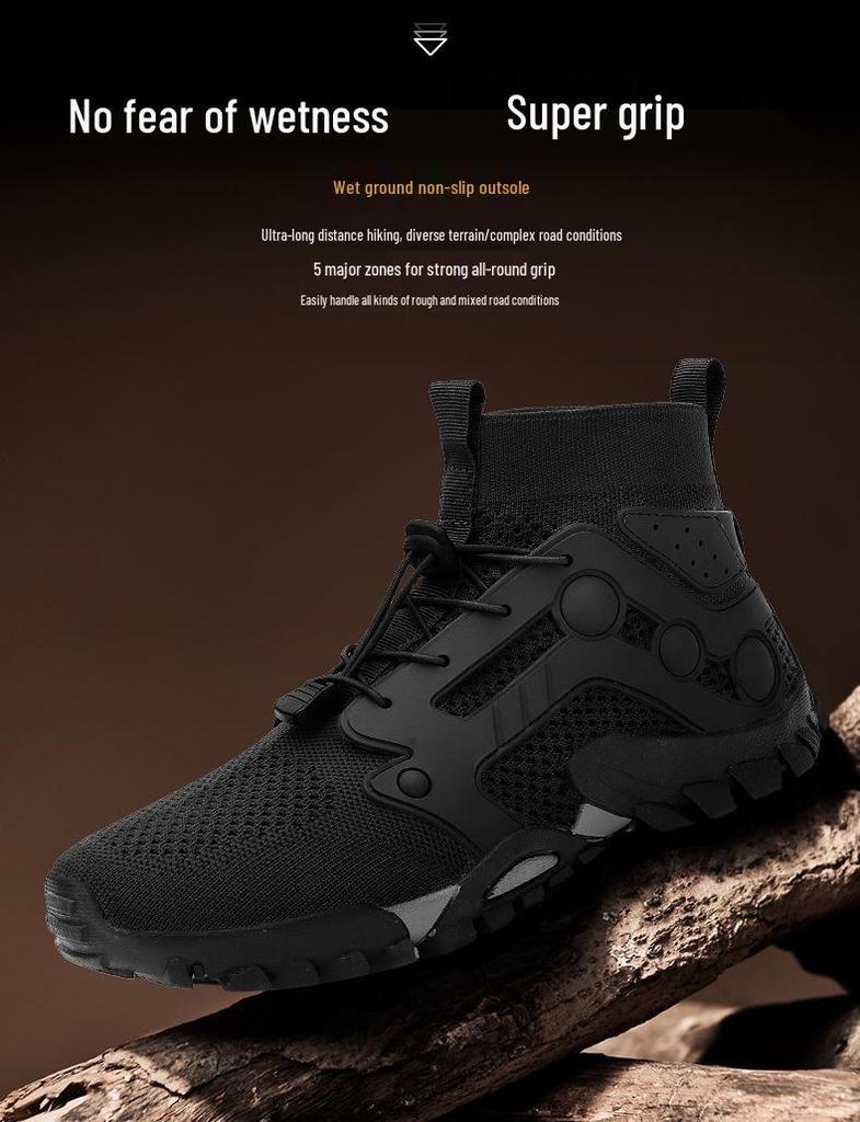 Unisex Cross-Border High-Top Fly-Knit Outdoor-Schuhe für Radfahren, Laufen und Wandern – Atmungsaktiv zum Klettern und für Offroad-Abenteuer.