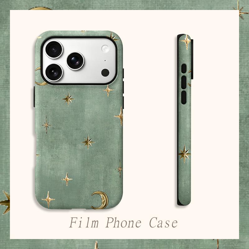 Shimmering Gold Sage Celestial Star Moon Graphic Art Film Aesthetic Protective Shockproof Bumper Phone Case Cover For iPhone 14 15 16 Pro Max Plus