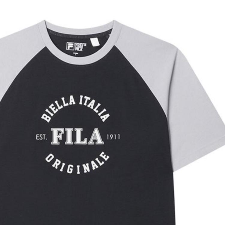 FILA Color Block Letter Print Casual Raglan Knit Short Sleeve T-Shirt Unisex Tops Black F51U429102F-BK