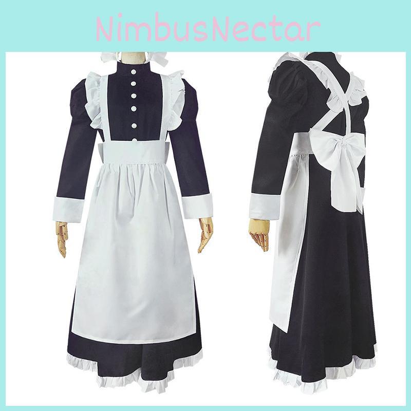 Long Style British Maid Outfit Men Women Lace Cosplay Dress Halloween Costume